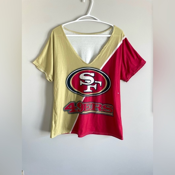 San Francisco 49ers Women's V-Neck Top - Red and Gold - Picture 2 of 6